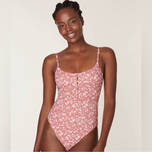 Andie The Snap Ditzy Floral Mauve One Piece Swimsuit - Medium - Picture 6 of 8